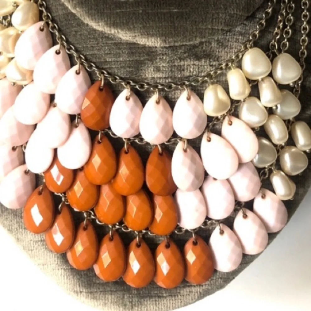 Vintage Burnt Orange and Pale White Pink Teardrop Necklace